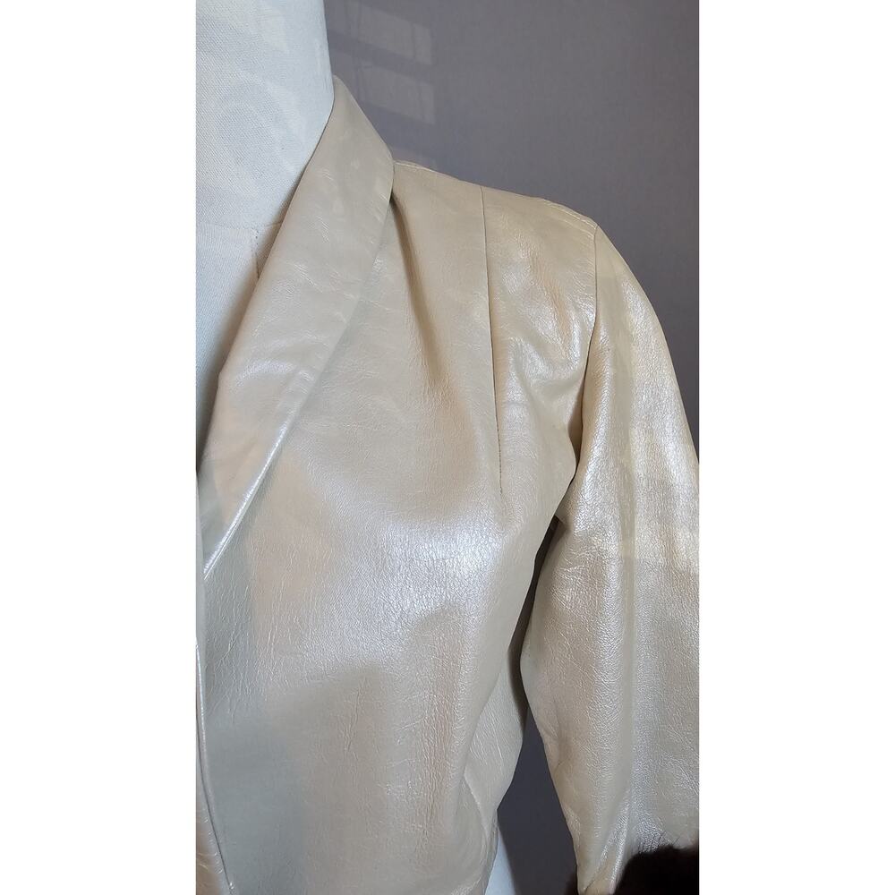 Vintage d’Vara Los Angeles Cropped Cream Leather Jacket Mink Fur Trim 1950s–60s - Picture 2 of 8